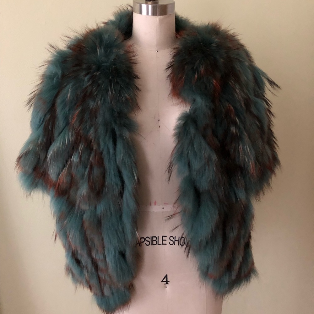 Green/ brown ombré fur vest